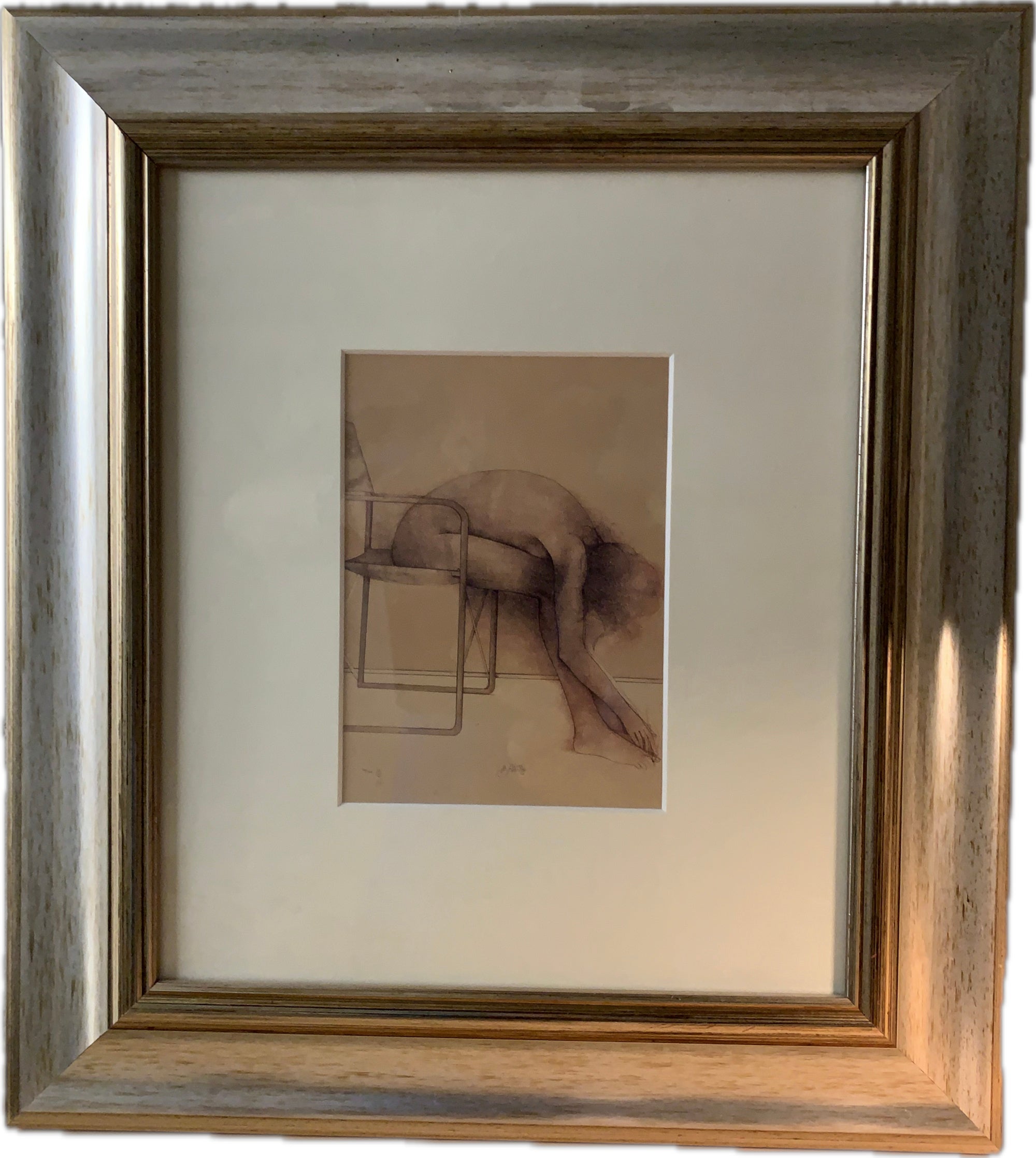 Bruno Bruni – „Weiblicher Akt auf Stuhl“, gerahmte Farblithografie