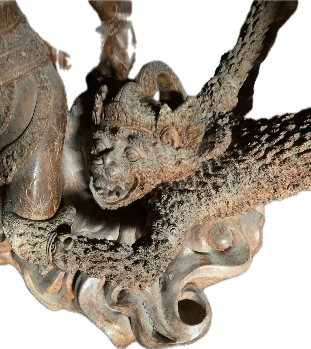 Handgeschnitzte Holzskulptur aus Bali - Sita und Hanuman