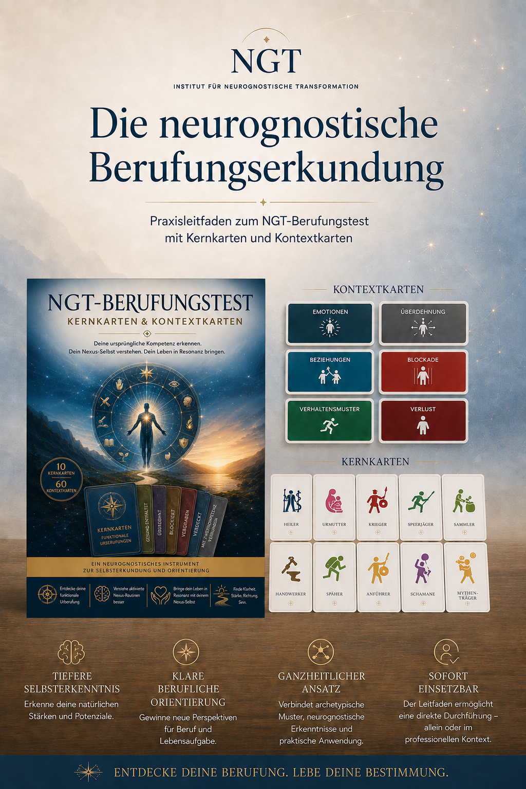 NGT-Berufungstest Das Komplettsystem zur neurognostischen Berufungserkundung Kartenset • Kontextkarten • Praxisleitfaden (PDF) • Videoanleitung