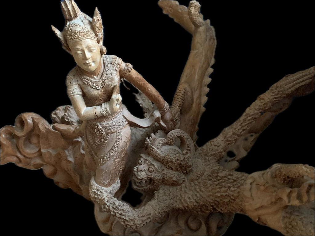 Handgeschnitzte Holzskulptur aus Bali - Sita und Hanuman